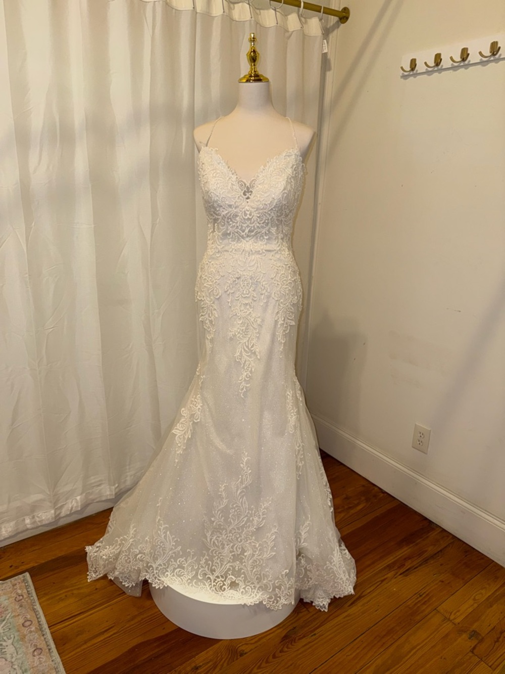 Christina Wu White Lace Mermaid Wedding Dress with Spaghetti Straps